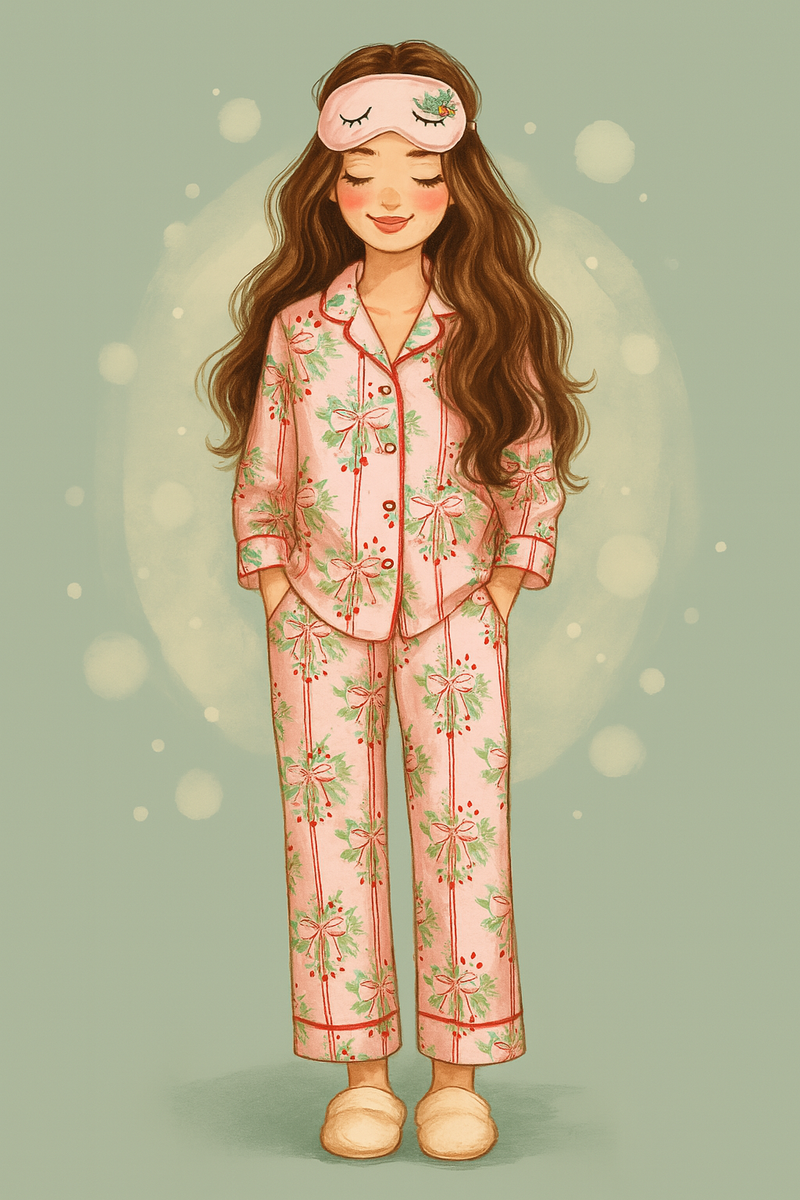Ribbon & Holly (Women's Long Sleeve PJ) - BIG FRENCHIES