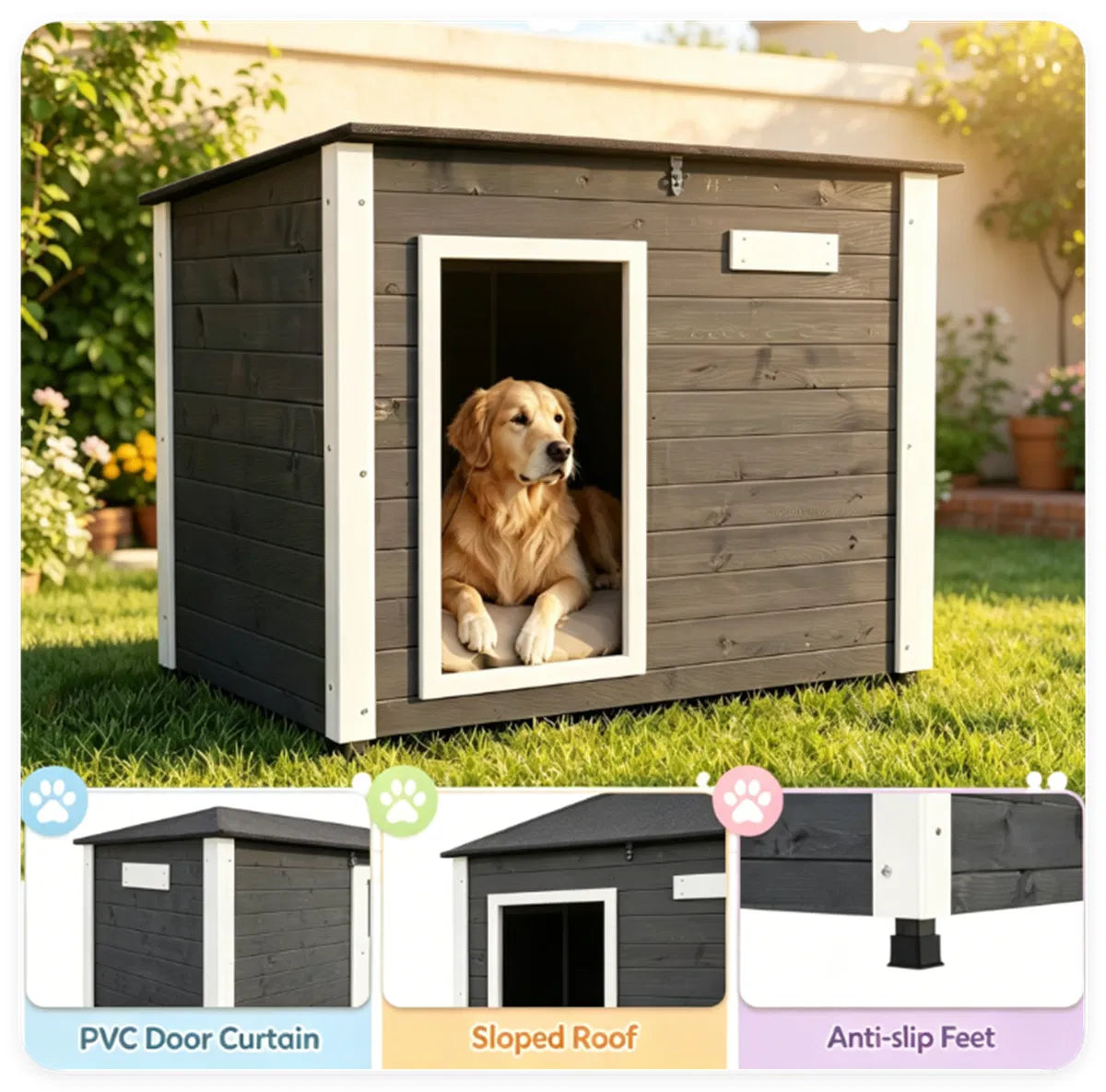 42.5" x 27" x 33.5" Outdoor Dog House with Sloped Asphalt Roof, Elevated Floor & Openable Roof Weatherproof Pet Kennel w