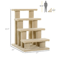 4-Step Multi-Level Carpeted Cat Scratching Post Pet Stairs, Cream White