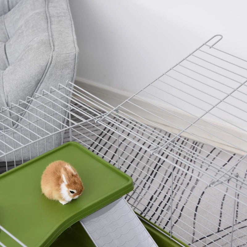 47 Small Animal Cage Chinchilla Guinea Pig Hutch Pet House With Platform Ramp, Food Dish, Wheels, & Water Bottle