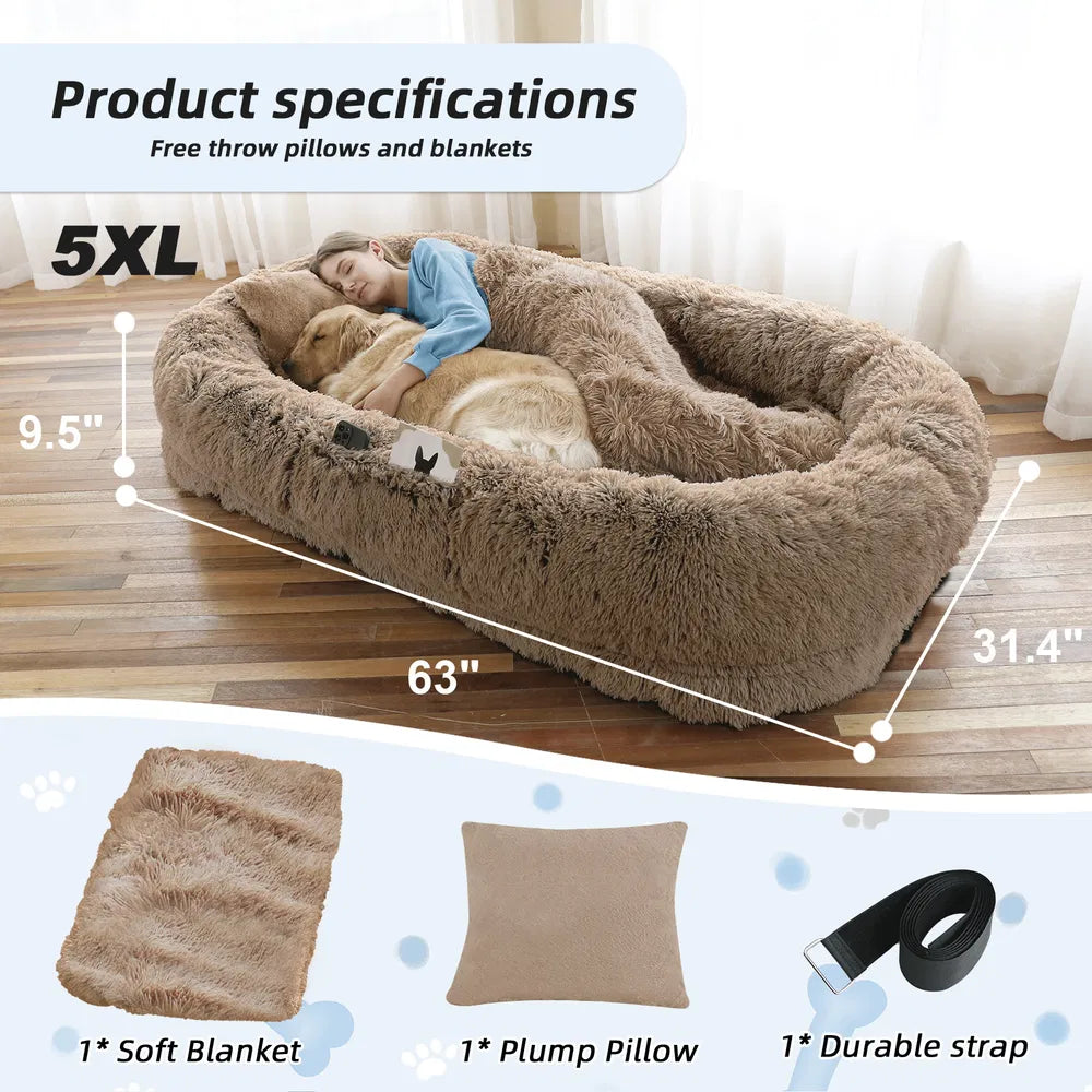 Human Dog Bed, Large Size Fits You And Pets, Washable Faux Fur Dog Bed For People Doze Off, Napping Orthopedic Dog Bed, 