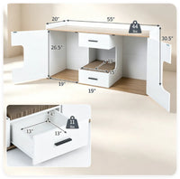 Large Cat Litter Box Enclosure Furniture with Storage Drawers & Built-In Scratching Board, Hidden Cat Washroom Cabinet w