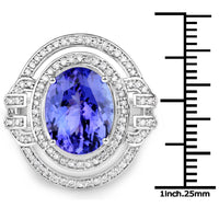 14K White Gold 6.83 Carat Genuine Tanzanite and White Diamond Ring