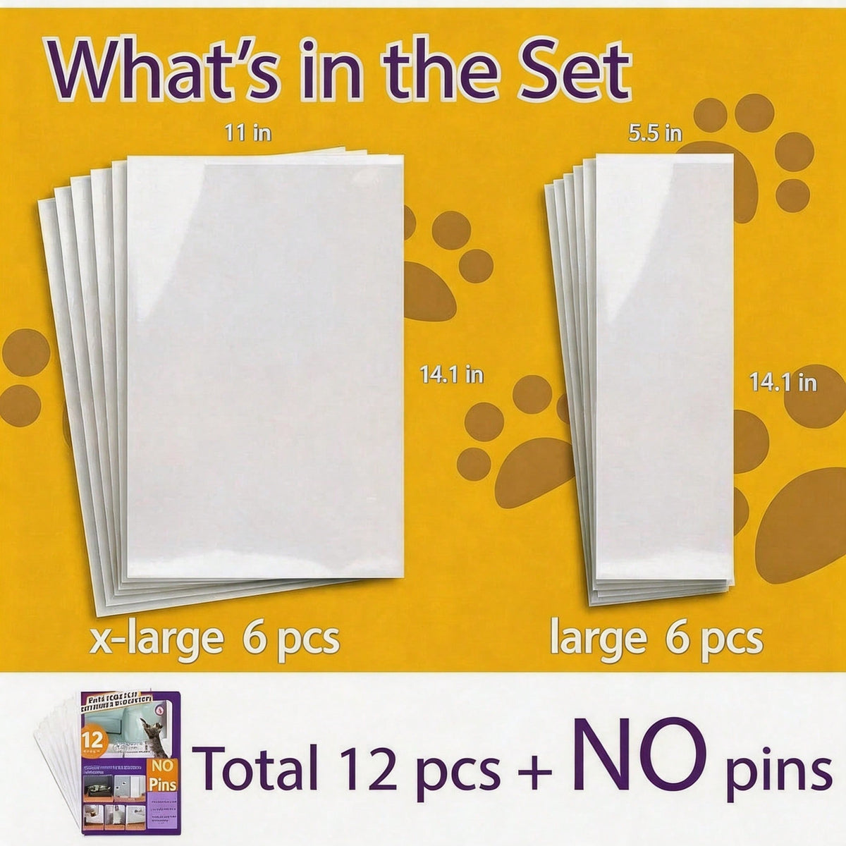 Anti Cat Scratch Protector 12 Pack, 6 Sheets Of 279 358mm And 6 Sheets Of 140 358mm, Single Side Couch Protector, Self A