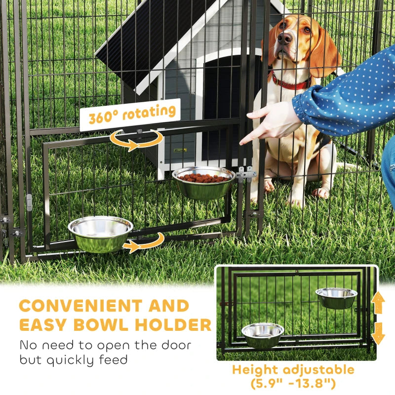 Large Outdoor Dog Kennel With 2 Rooms, Rotating & Adjustable Height Bowls, Multiple Packages Will Be Shipped Please Pay 