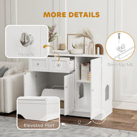 Cat Litter Box Enclosure with Drawers, Storage, Anti-tip Kit, 39" x 18" x 31.5", White