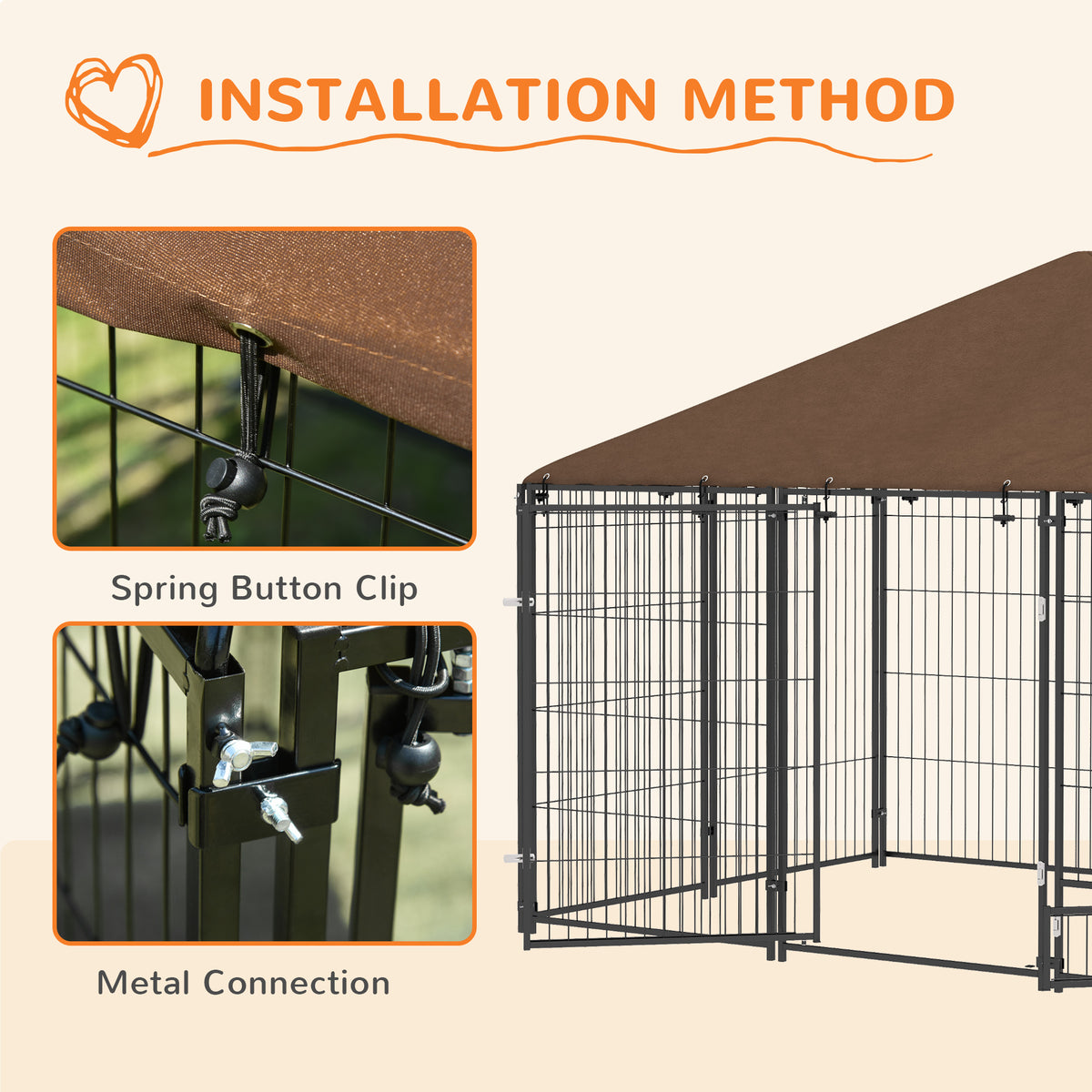 Outside Dog Kennel, 6.9 x 4.6 x 5 Puppy Play Pen with Canopy, Garden Playpen Fence Crate with Rotating Bowl, Black