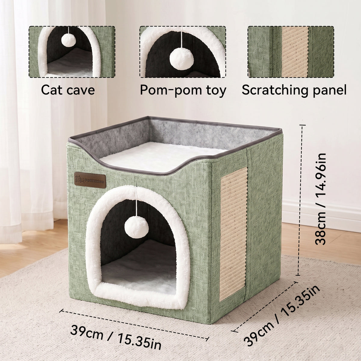 Arched Cat Bed In Green And Gray Color