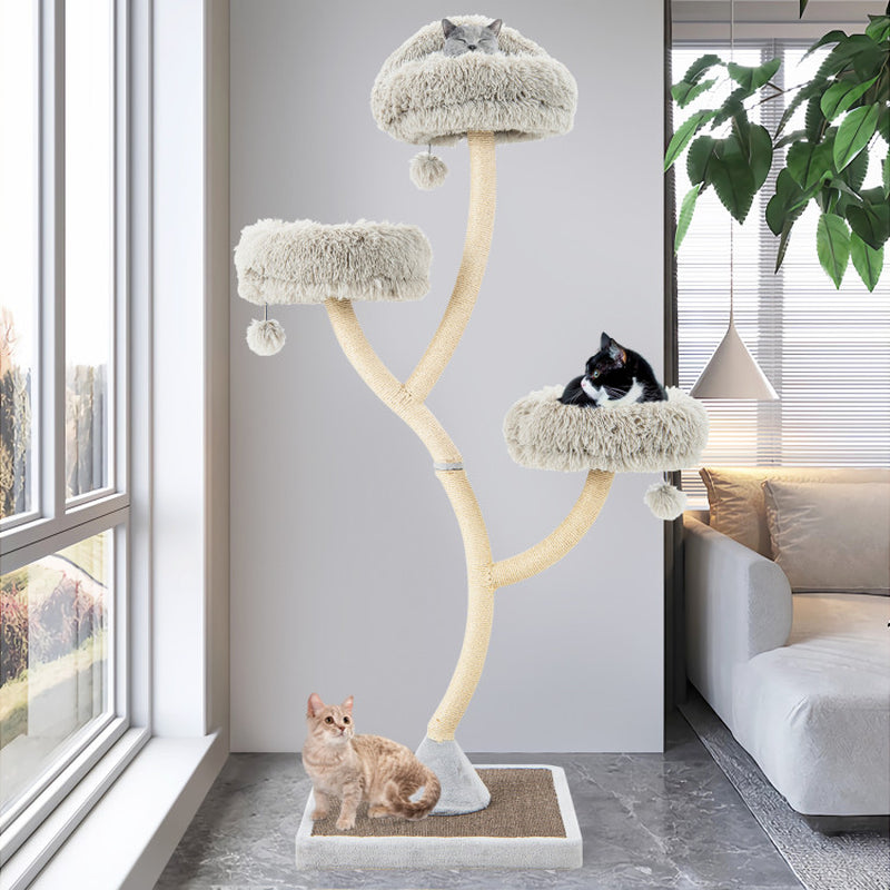 70" Tall Metal Cat Tree Tower with 3 Plush Perches & Sisal Scratching Posts - BIG FRENCHIES