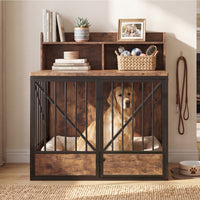 Dog Crate Large Capacity Multifunctional Spacious Top Pet Kennel With 2 Open Storage Compartment
