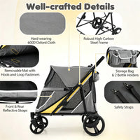 220LBS Large Capacity Dog Stroller, Foldable Pet Stroller with 360 Swivel Shock-Absorbing Wheels, One-Click Brake & Retr