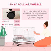 2-Level Small Animal Cage Rabbit Hutch with Wheels, Removable Tray, Platform and Ramp for Bunny, Chinchillas, Ferret, Pi
