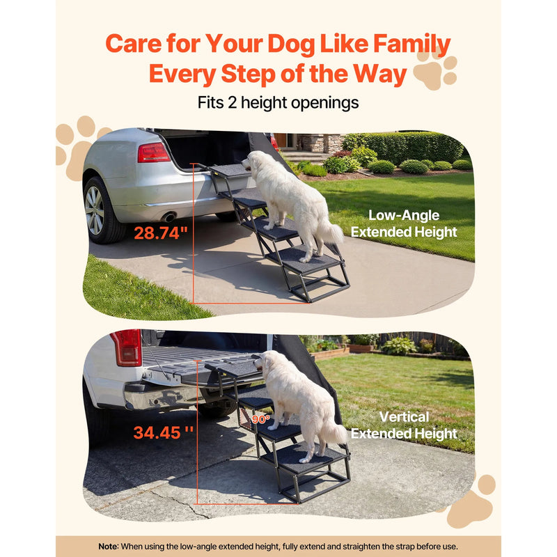 Dog Stairs For Car, 4-Step Extra-Wide Foldable Pet Ramp With Non-Slip Rug Surface, Lightweight Portable Dog Ladder For S