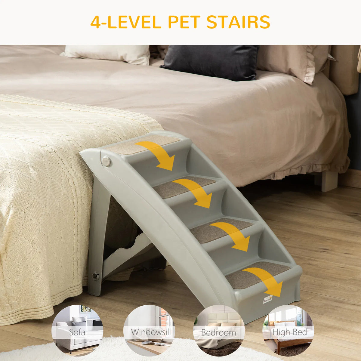 4-Level Portable Dog Stairs, Foldable Dog Steps for Small Dogs, Lightweight Cat Steps, with Nonslip Soft Mats, for High 