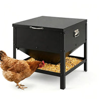 Heavy Duty Stainless Steel Chicken Feed Hopper with Lift Top Cover, Raised Legs Spill-Proof Poultry Feeding Box for Back