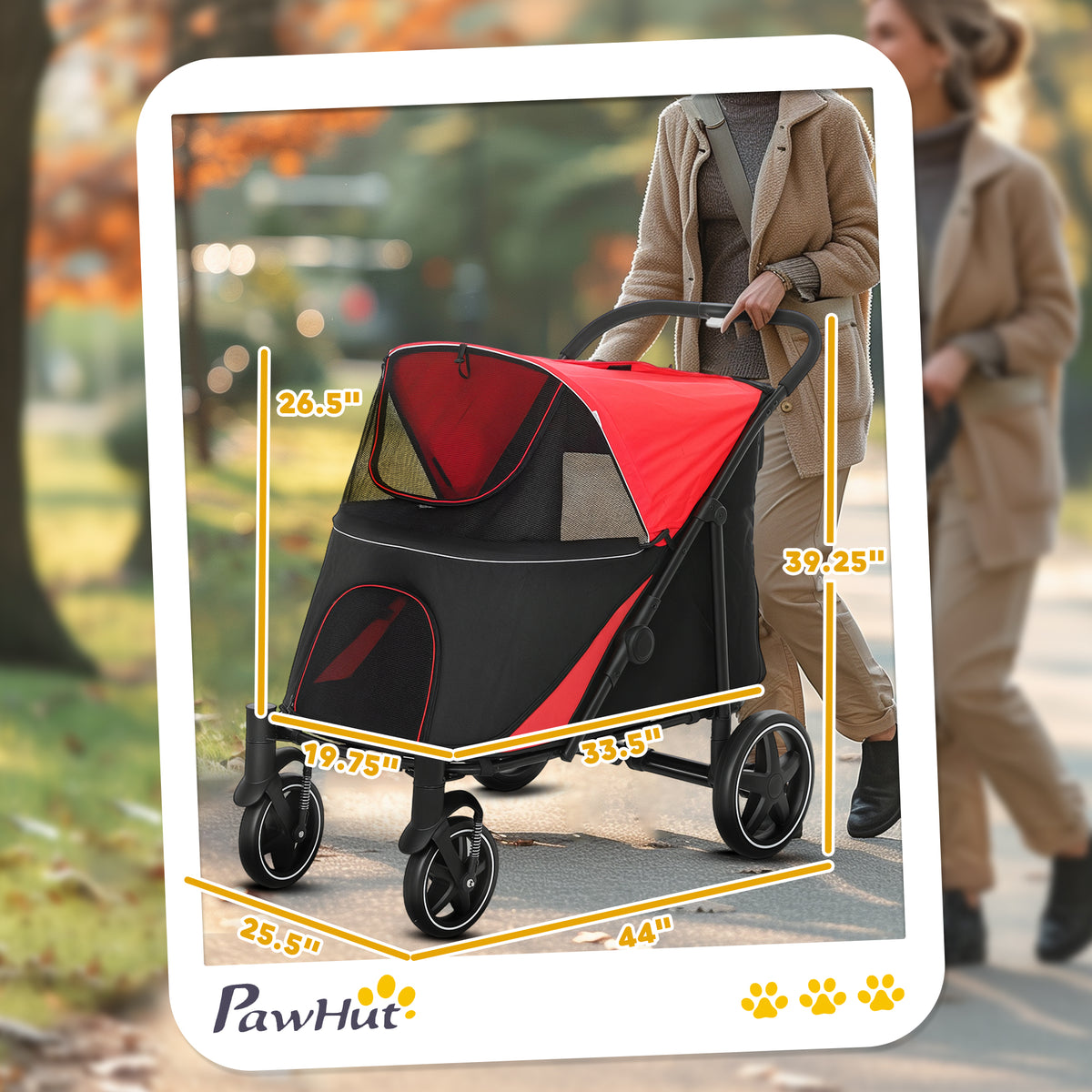 Dog Stroller for Large Medium Small Dogs up to 66 Lbs. 23.5" in Body Length, One-Click Foldable Pet Cat Stroller with St