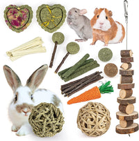 Rabbit Toys Bunny/Guinea Pig Toys Natural Timothy Hay Hamster Toys for Teeth Handmade Chews and Treats Apple Wood Sticks Chinchilla Rat - BIG FRENCHIES