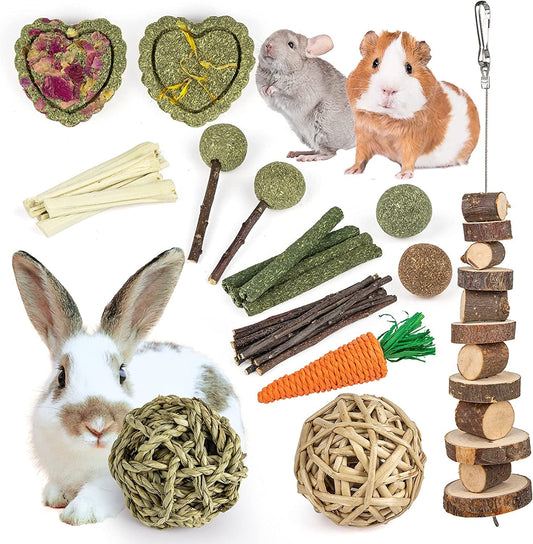 Rabbit Toys Bunny/Guinea Pig Toys Natural Timothy Hay Hamster Toys for Teeth Handmade Chews and Treats Apple Wood Sticks Chinchilla Rat - BIG FRENCHIES