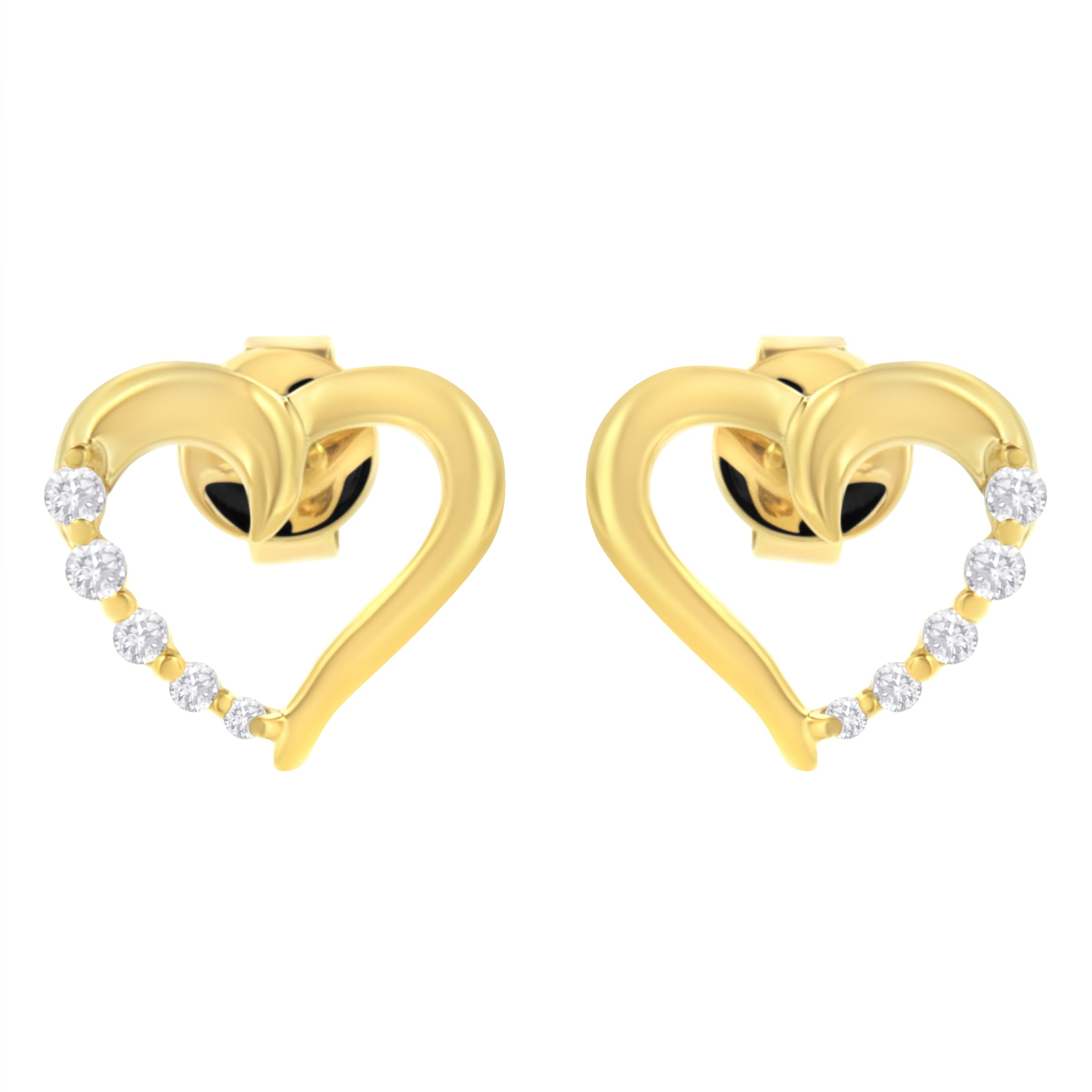 14K Yellow Gold 1/8 Cttw Diamond Journey Heart Hoop Earrings (K-L Color, I1-I2 Clarity)