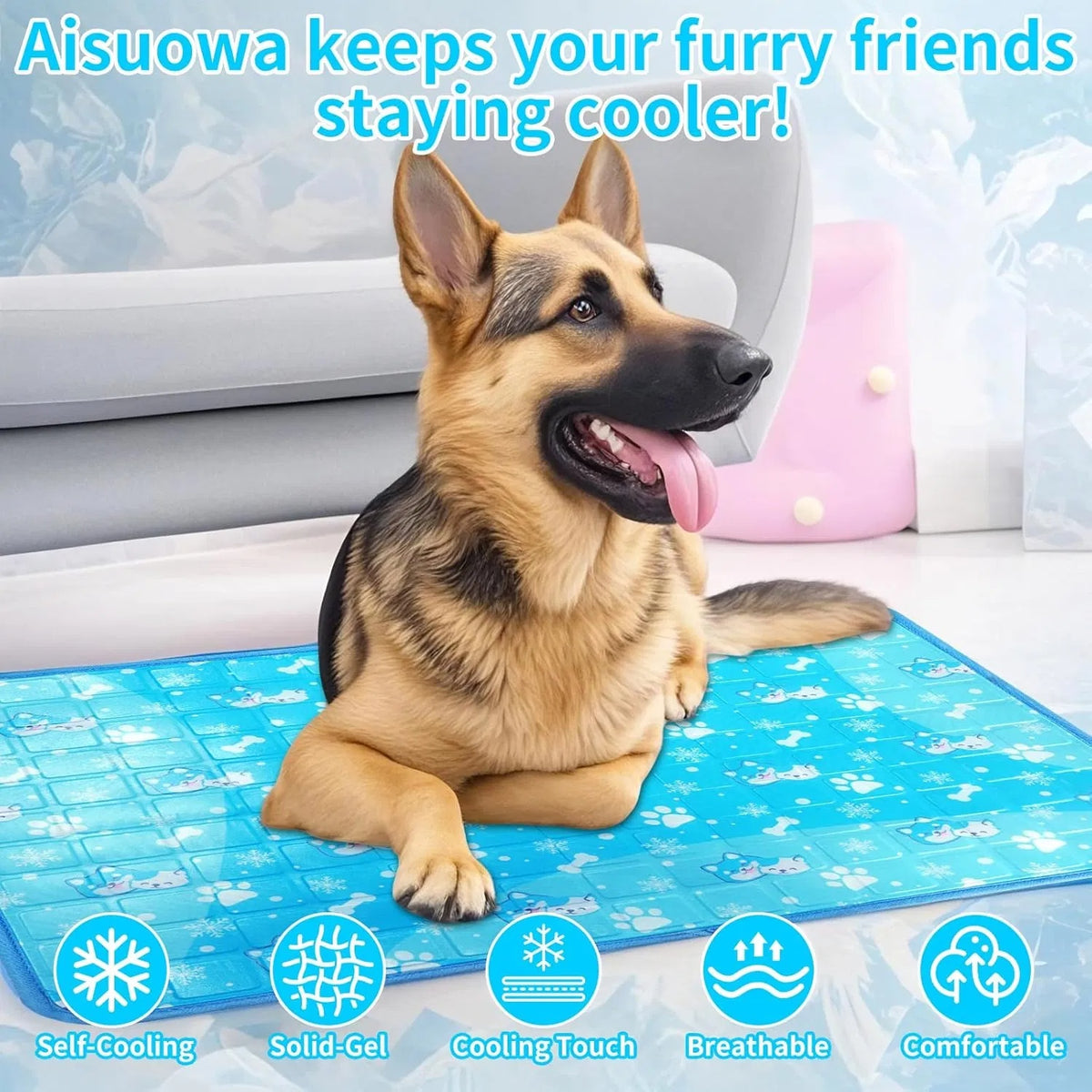 Dog Cooling Mat, Pet Cooling Mat With Non-Toxic Solid Gel, Self-Cooling Pad For Dogs, Waterproof, Durable Cooling Bed Fo
