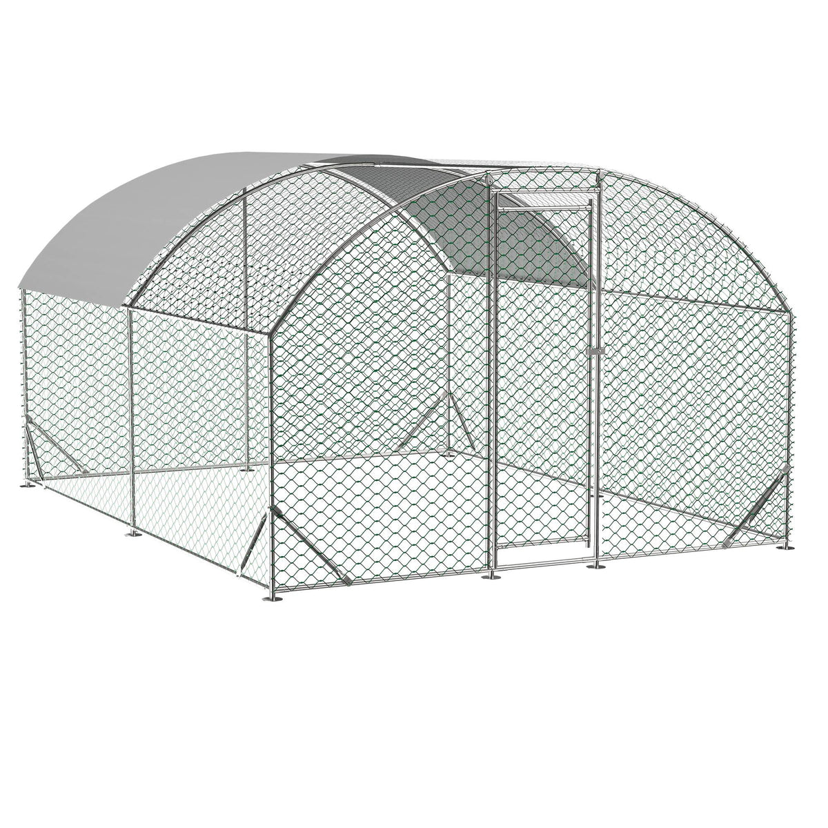 Large Chicken Coop Metal Chicken Run With Waterproof And Anti-UV Cover, Dome Shaped Walk-in Fence Cage Hen House For Out