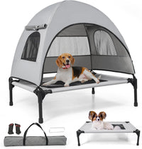 Elevated Outdoor Dog Bed with Canopy Cooling Pet Cot Camping Tent