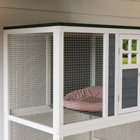 74" Wooden Catio Outdoor Cat Enclosure Weatherproof & Wheeled, Outside Cat House with High Weight Capacity, Kitten Cage 
