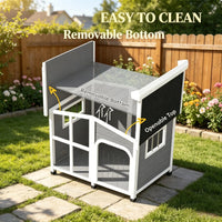 Large Dog House Cabin-Style Wooden Pet Shelter with Openable Roof And Giant Window Gray