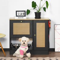 Feeding station with 2 lockers, pet feeding station with 2 elevated dog bowls, side hooks, anti-tipping kit, hidden pet 
