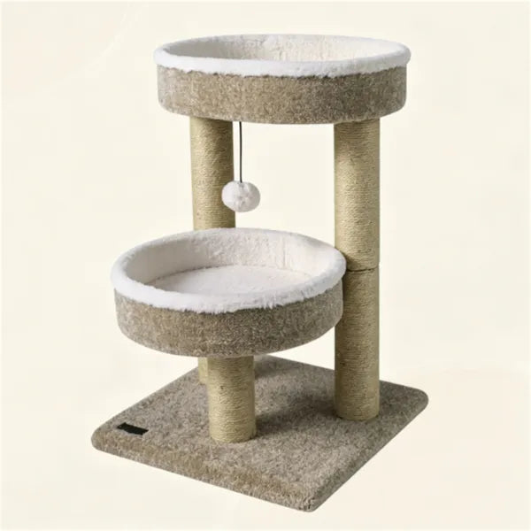 24 Inch Compact Cat Tree With 2 Plush Perches, Jute Rope Scratching Posts & Hanging Toy Ball, Stable Small Cat Tower For