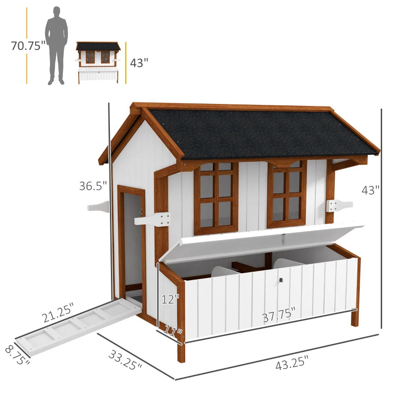 47Chicken Coop, Wooden Chicken House Raised Rabbit Hutch With Waterproof Roof, Nesting Box And Handles For 3-5 Hens, Pou