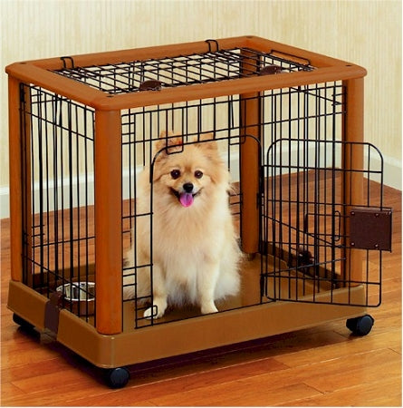 Richell Mobile Pet Pen Small - Rubberwood Pet Pen on Locking Casters for Pets up to 18 lb