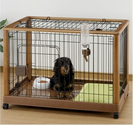 Richell Mobile Pet Pen Large - Wooden Rolling Dog Pen with Removable Wire Top for Pets up to 45 lb