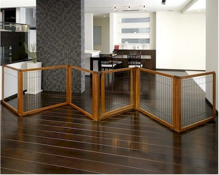 Richell 6 Panel Convertible Elite Pet Gate in Black - Freestanding Gate, Room Divider or Pet Pen with Lockable Door
