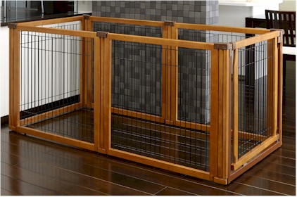 Richell 6 Panel Convertible Elite Pet Gate in Black - Freestanding Gate, Room Divider or Pet Pen with Lockable Door