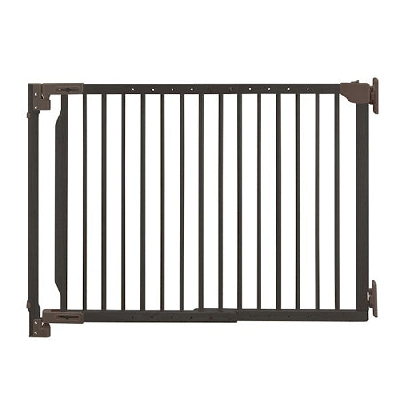 Richell Expandable Walk Thru Pet Gate in Coffee Bean - Wall-Mounted Hardwood Gate for 31.5 to 47.2 Inch Openings