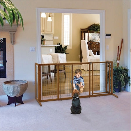 Richell Deluxe Freestanding Pet Gate Medium with Walk-Thru Door - Fits 61.8 to 90.2 Inch Openings, 28.1 Inch High