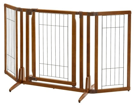 Richell Premium Plus Freestanding Pet Gate with Door - 32 Inch High, Adjustable Side Panels, Fits 34 to 63 Inch Openings