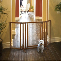 Richell Premium Plus Freestanding Pet Gate with Door - 32 Inch High, Adjustable Side Panels, Fits 34 to 63 Inch Openings