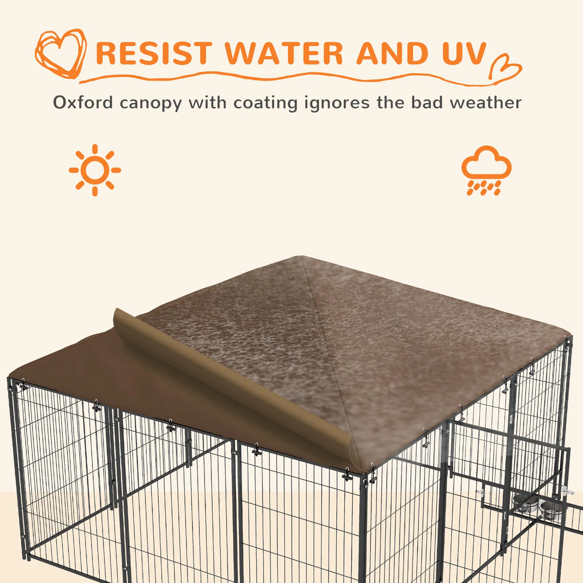 6.9' x 6.9' x 5' Outdoor Dog Kennel with Canopy, Rotating Bowls, Coffee