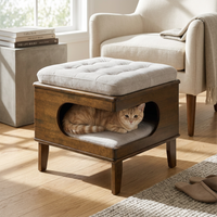 Letitia Rubber Wood Cat Bed Ottoman, 2-in-1 Tufted Pet Ottoman with Cat Cave, Multi-Functional Footstool with Cat Hideaw