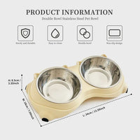 Anti Slip Base Double Cat Food Bowl, Yellow Stainless Steel Food And Water Bowl, Easy To Clean And Detachable Design, Ca