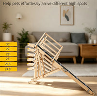 6-Level Adjustable Foldable Pet Ramp , Solid Pine Wood Non-Slip Dog Stairs with Side Rails, 145 lbs Heavy Duty Pet Step 