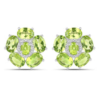 18K White Gold Plated 9.26 Carat Genuine Peridot and White Topaz .925 Sterling Silver Earrings