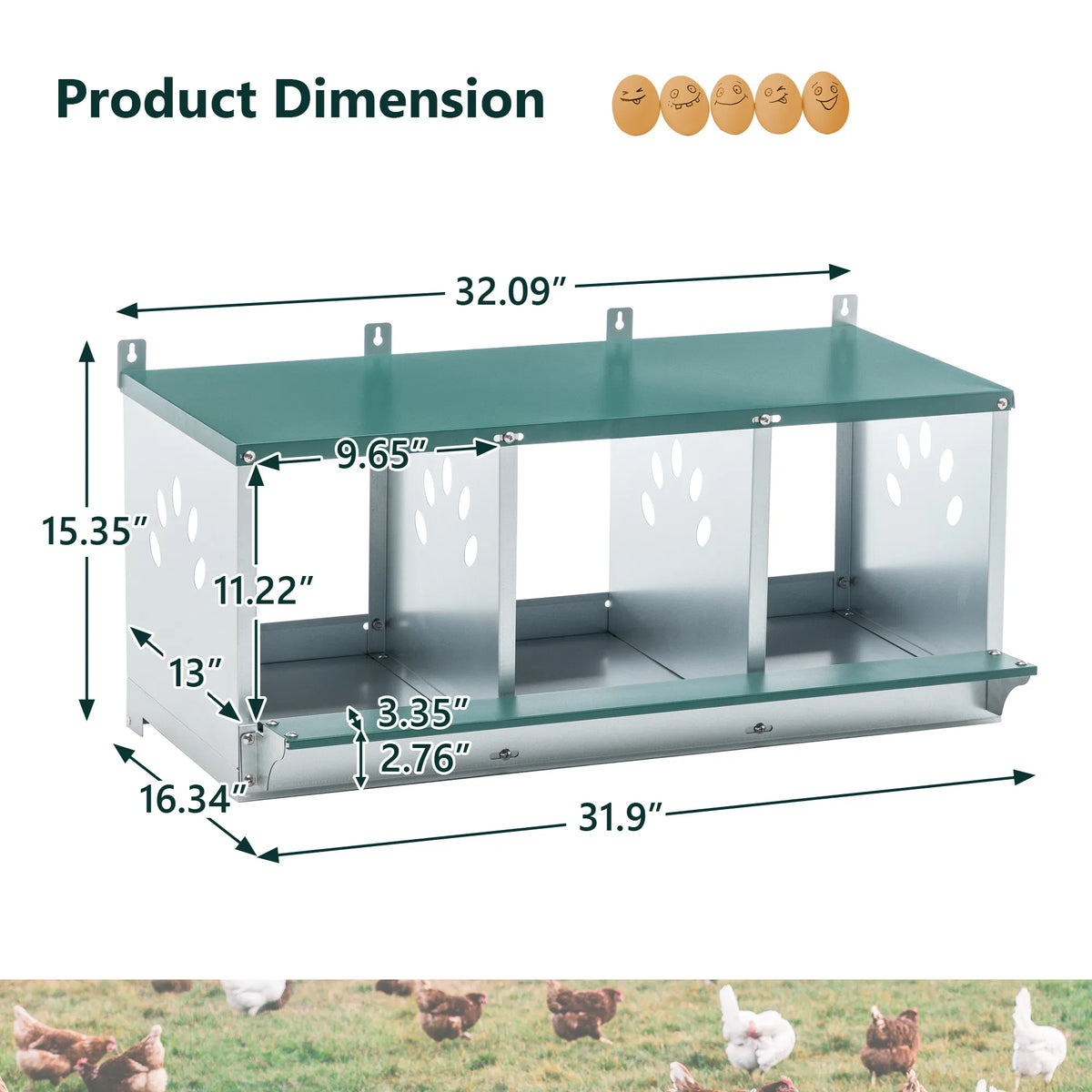 3 Room Metal Chicken Nesting Boxes 3 Compartment Egg Coop