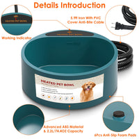 1Pc Heated Water Bowl For Dog Cat 74.4OZ Heating Water Dish IP67 Waterproof Thermal Water Bowl Heated Pet Bowl Dog Cat W