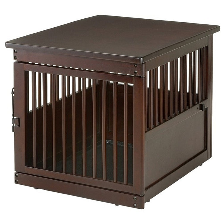Richell End Table Wood Dog Crate Medium - Dark Brown Furniture Crate for Dogs up to 44 lb with Sliding Tray