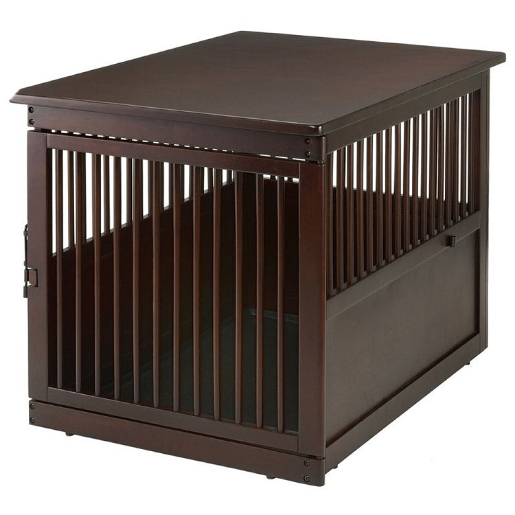 Richell End Table Dog Crate Large - All-Wood Furniture Style Crate for Dogs up to 88 lb, Dark Brown Finish