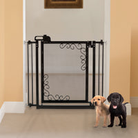 Richell One-Touch Metal Mesh Pet Gate in Antique Bronze - 32 Inch Tension Mount Dog Gate with 22 Inch Door