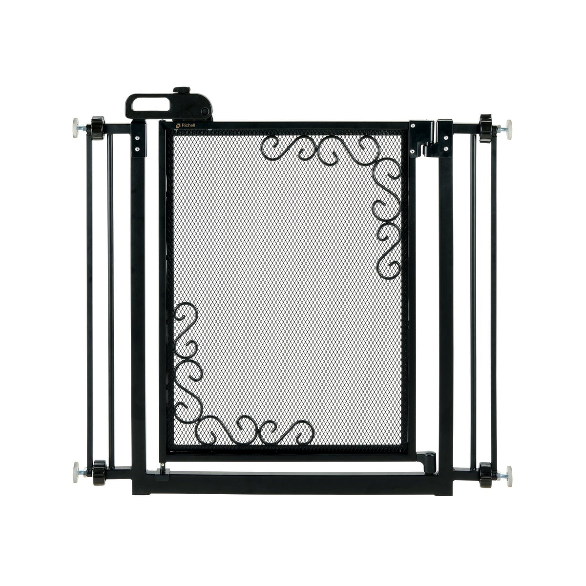 Richell One-Touch Metal Mesh Pet Gate in Black - Tension Mount Gate for 32.5 to 36.5 Inch Openings, Dogs 8.8-44 lb
